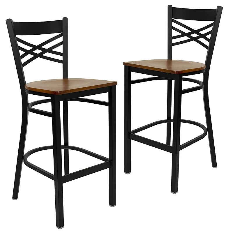 Flash Furniture HERCULES Series Traditional Metal X-Back Barstool, Black/Cherry Wood Seat, 2-Pieces/Pack (2XU6FOBXBARCHW) image 1