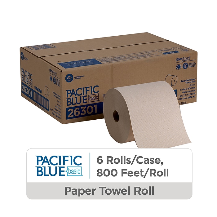 Pacific Blue Basic Recycled Hardwound Paper Towels, 1-ply, 800 ft