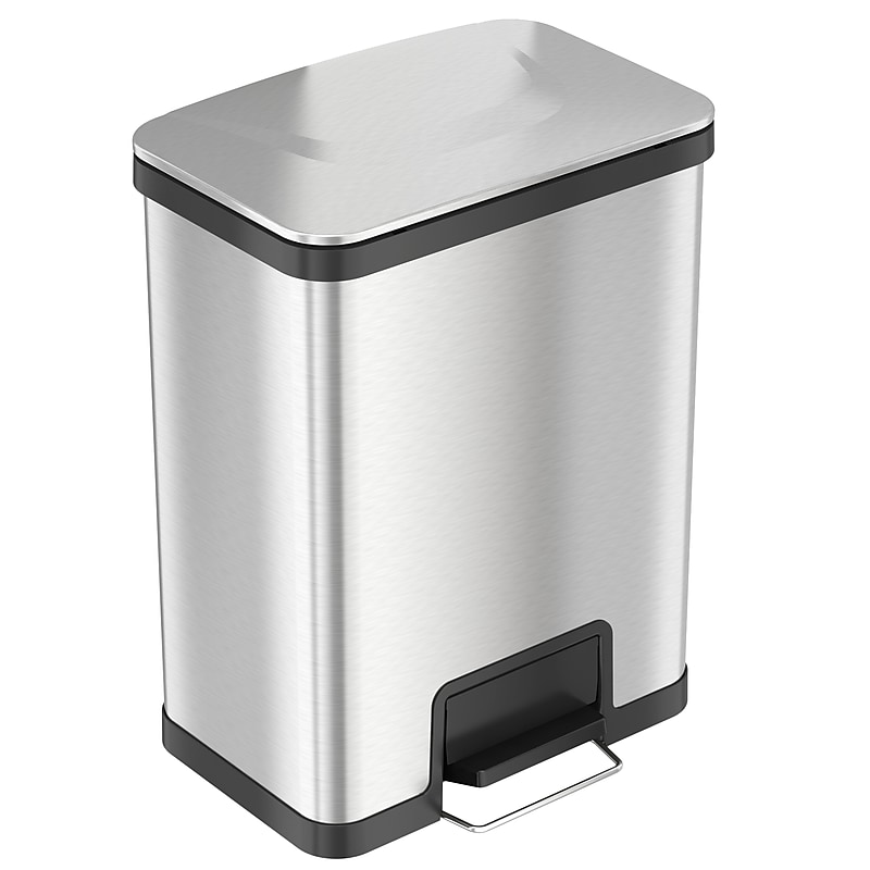halo AirStep Stainless Steel Rectangular Step Pedal Trash Can with AbsorbX Odor Control System, 13 Gal., Silver (TR13SS) image 1