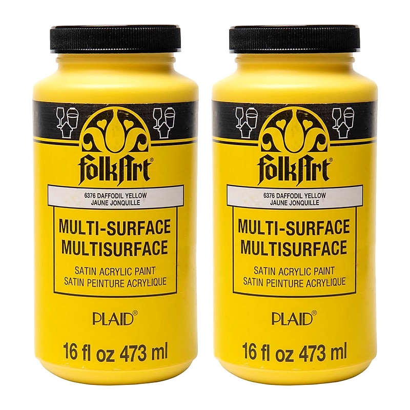 FolkArt Acrylic Paint Multi-Surface Satin, 16oz., Daffodil Yellow, 2/Pack (FLK6376-2) image 1