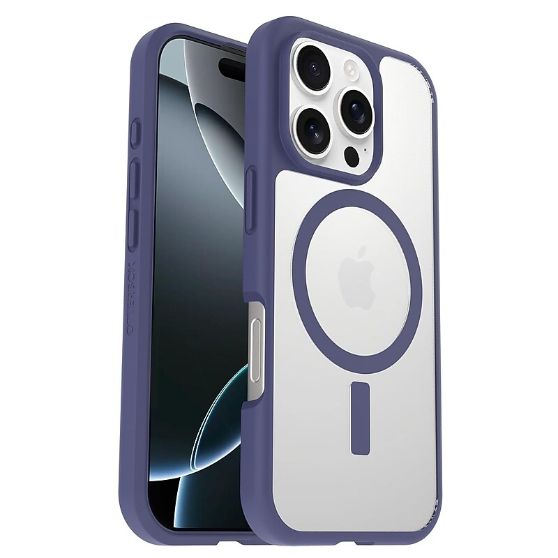 OtterBox React Series MagSafe Phone Case for iPhone 16 Pro, Shock Absorbing, Clear/Purple (77-99694) image 1