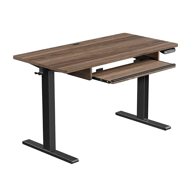 Huanuo 48"W Electric Rectangular Adjustable Standing Desk with Keyboard Tray, Walnut (HNESD71WN) image 1