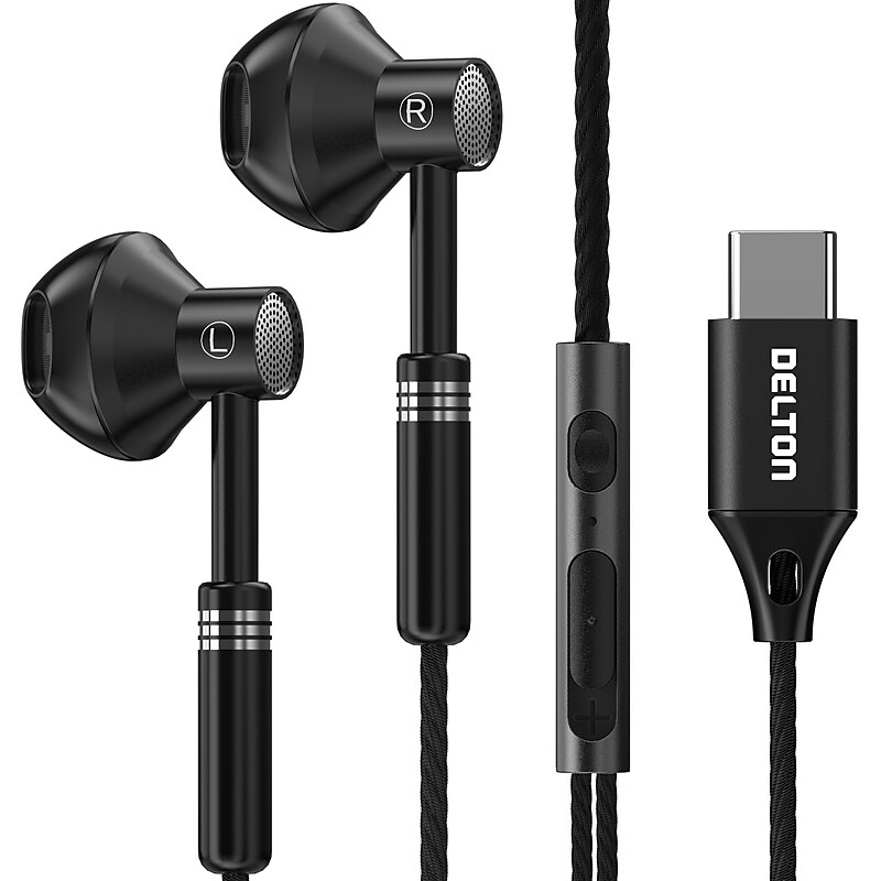 Delton 18EC USB-C Earbuds with Microphone, Black (DWH18ECBK) image 1