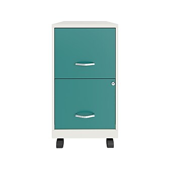 Space Solutions SOHO Smart File 2-Drawer Mobile Vertical File Cabinet, Letter Size, Lockable, Pearl White/Teal (25333)