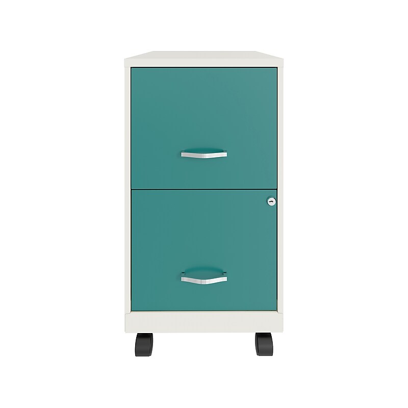 Space Solutions SOHO Smart File 2-Drawer Mobile Vertical File Cabinet, Letter Size, Lockable, Pearl White/Teal (25333) image 1