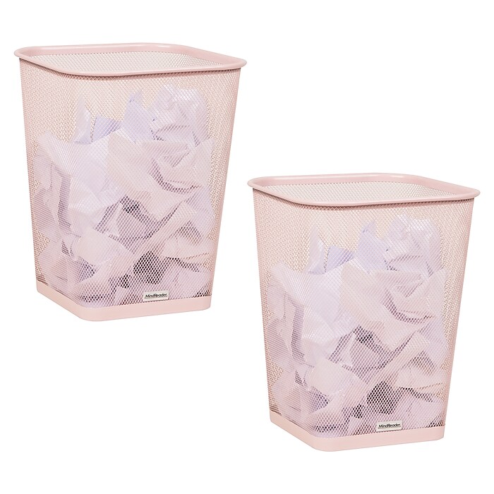 Mind Reader Metal Trash Can Without Lid, 5 Gallon, Pink, 2/Pack