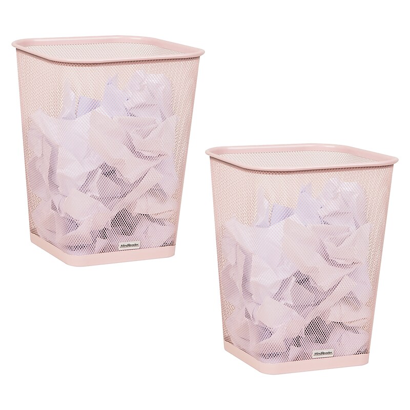 Mind Reader Metal Trash Can Without Lid, 5 Gallon, Pink, 2/Pack (2SQUAGA-PNK) image 1