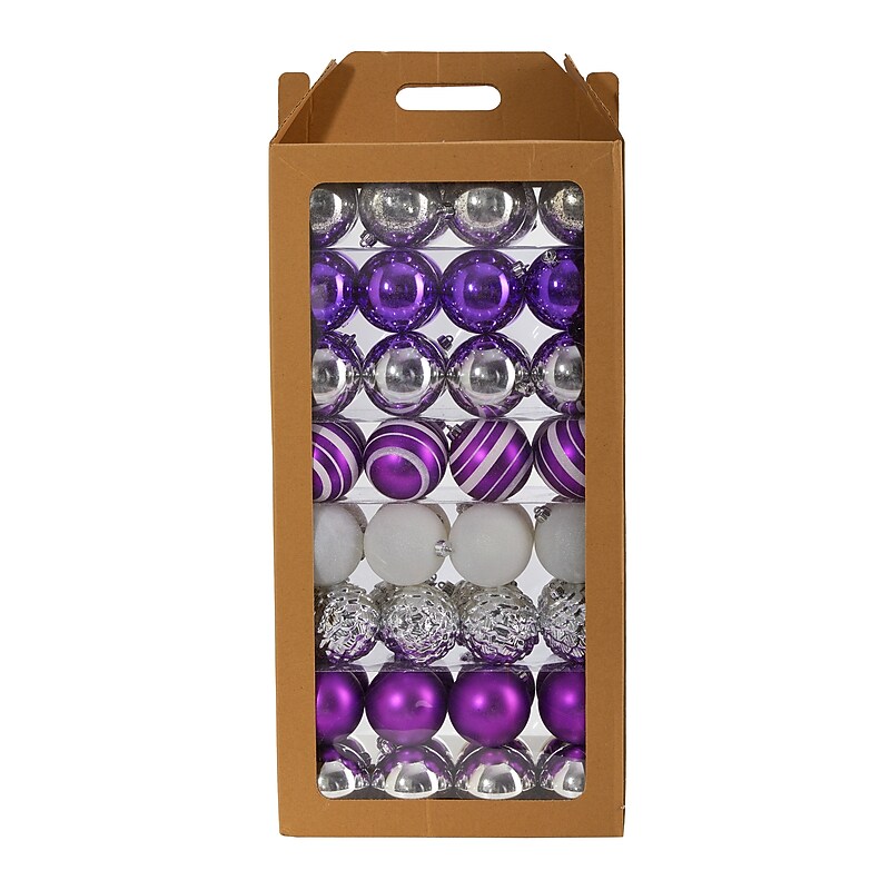 Nearly Natural Holiday Shatterproof Purple Christmas Tree Ornament Set, 80mm, 64/Set (D1001-PP) image 1