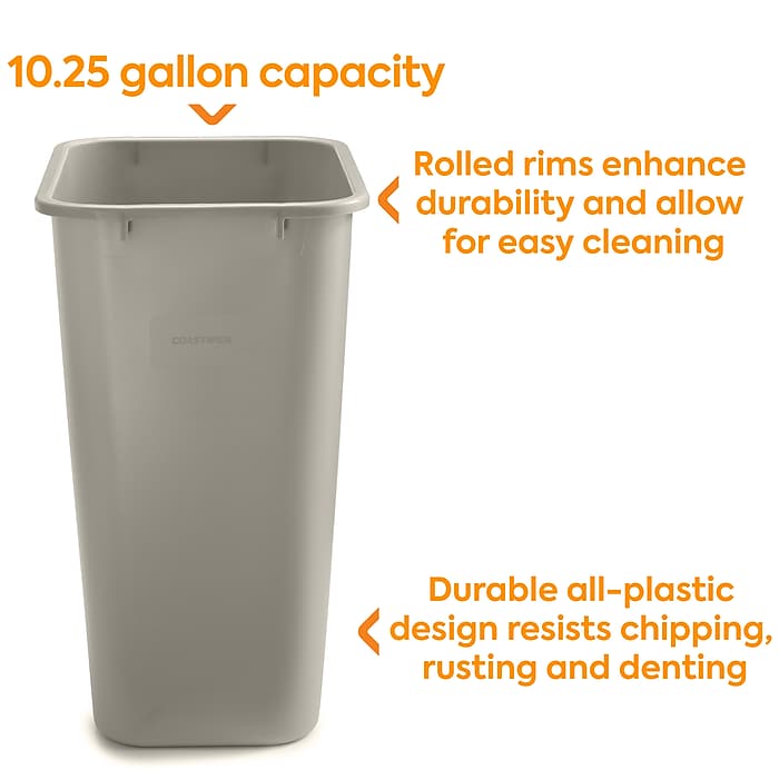 Coastwide Professional™ Plastic Trash Can, 10.25 Gallon, Beige