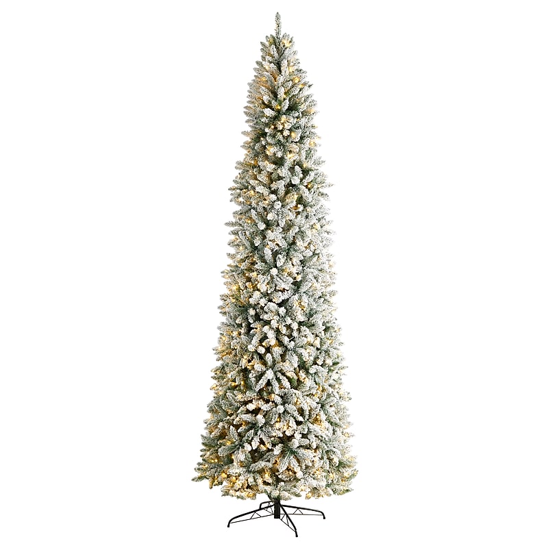 Nearly Natural 10-ft Slim Flocked Montreal Fir Artificial Christmas Tree with 800 Warm White LED Lights (T3314) image 1