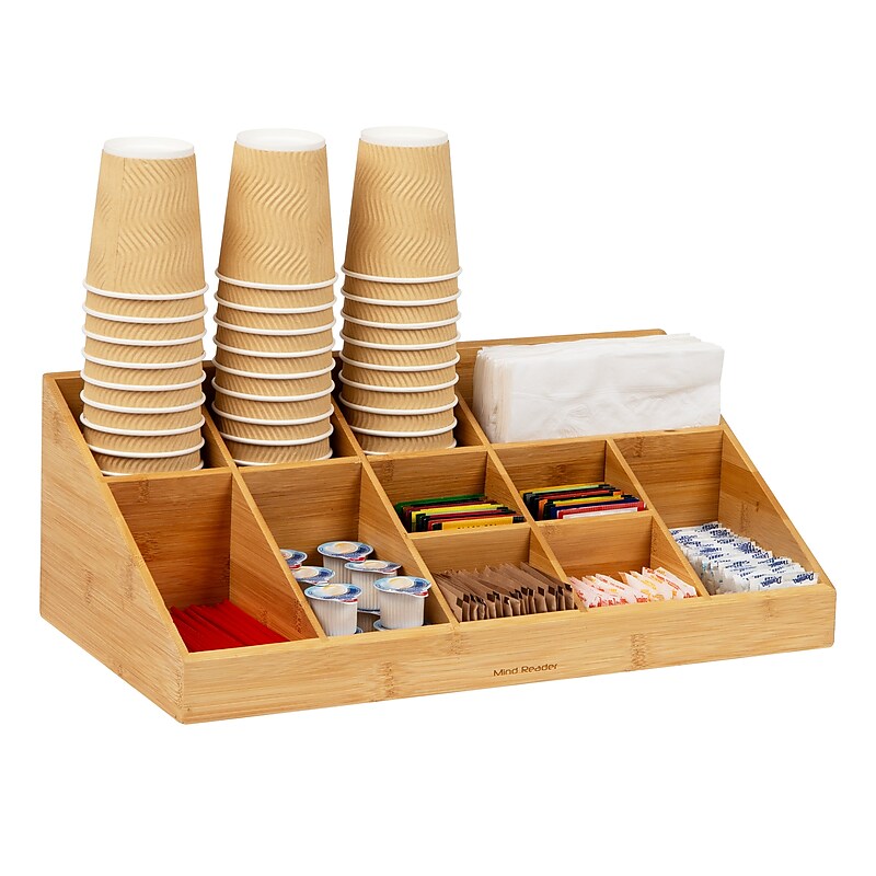 Mind Reader 11 Compartment Wood Coffee Organizer, Brown (COMORGBM-BRN) image 1
