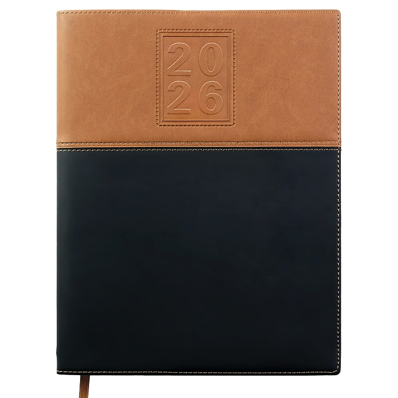 2026 Global Printed Products 8" x 10" Calendar Year Weekly & Monthly Planner, Faux Leather Cover, Black/Brown (NRY26-PKT810-BN) image 1