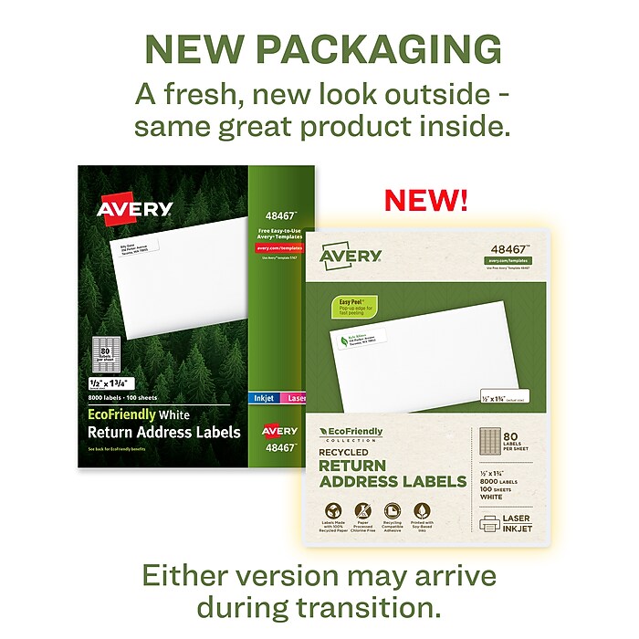 Avery EcoFriendly Laser/Inkjet Return Address Labels, 1/2