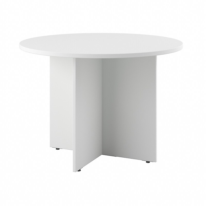 Bush Business Furniture 42W Round Conference Table with Wood Base, White (99TB42RWH) image 1