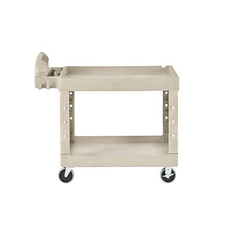Rubbermaid 2-Shelf Plastic/Poly Mobile Utility Cart with Swivel Wheels, Beige (FG452088BEIG)