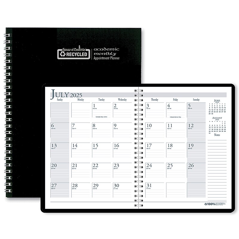 2025-2026 House of Doolittle 8.5" x 11" Academic Year Monthly Planner, Faux Leather Cover, Black (26302-26) image 1
