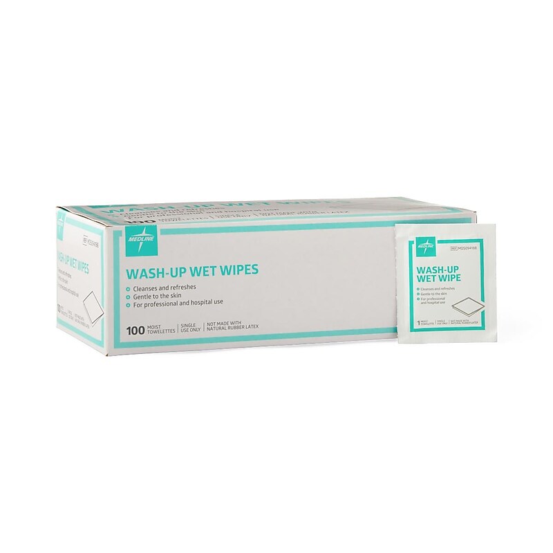 Medline Wash-up Wet Wipes, 5" x 7", 100/Box (MDS094188H) image 1