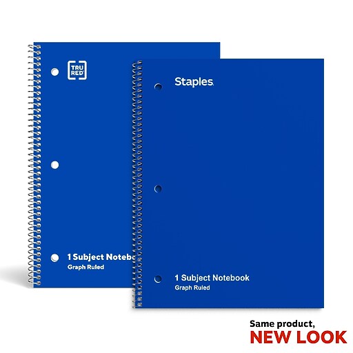 Staples 1Subject Notebook, 8" x 10.5", Graph Ruled, 70 Sheets, Blue