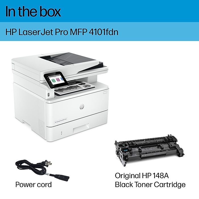HP LaserJet Pro MFP 4101fdn Wired Black & White Laser Printer, All-In-One Print, Copy, Scan, Fax, Best for Office (2Z618F) | Staples HP LaserJet Pro MFP 4101fdn Wired Black & White Laser Printer, All-In-One Print, Copy, Scan, Fax, Best for Office (2Z618F) | Staples