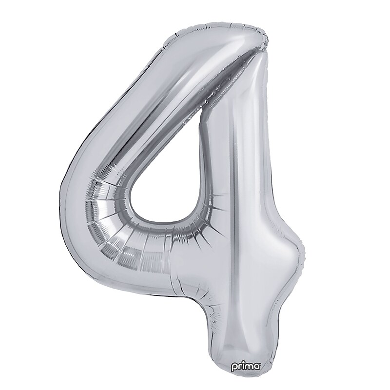 Party City (Air-Filled) 16" "#4" Foil Balloon, Silver, 2/Pack (AM60050253-18) image 1