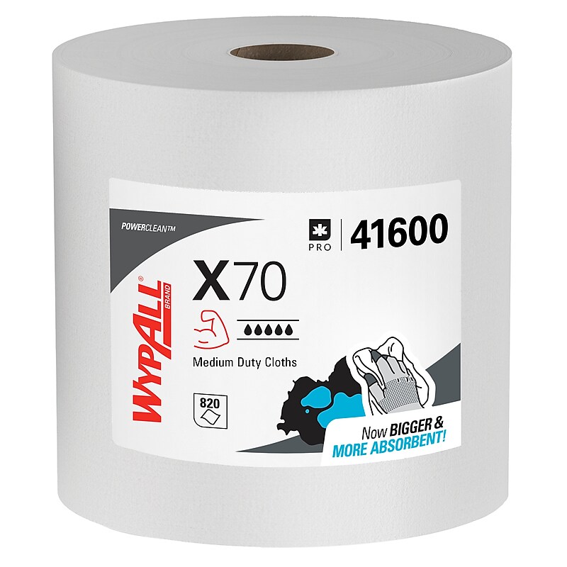 WypAll PowerClean X70 Fabric Cleaning Wipers, 13.3" x 13.4", White, 820 Sheets/Roll (41600) image 1