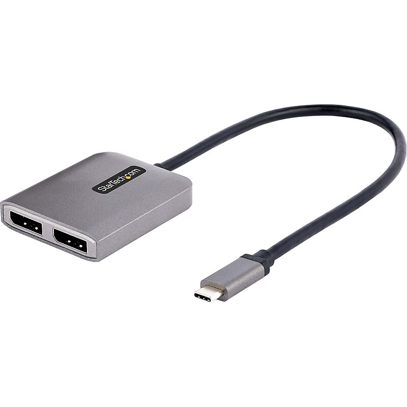 StarTech USB-C to Dual DisplayPort 1.4 Video Adapter, Male to Female, Gray (MST14CD122DP) image 1