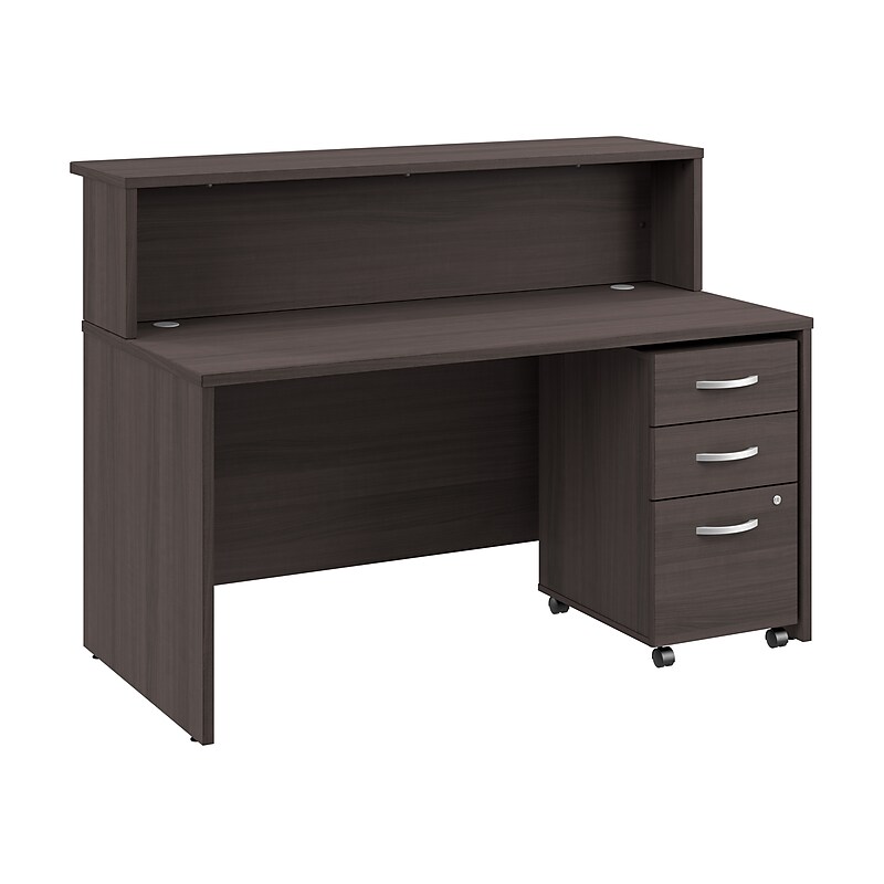 Bush Business Furniture Arrive 60"W Reception Desk with Shelf and Mobile File Cabinet, Storm Gray (ARV002SG) image 1