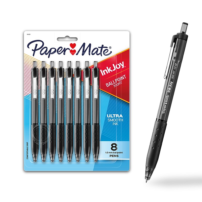 Paper Mate InkJoy 300RT Retractable Ballpoint Pen, Medium Point, Black Ink, 8/Pack (1781565/1945920) image 1