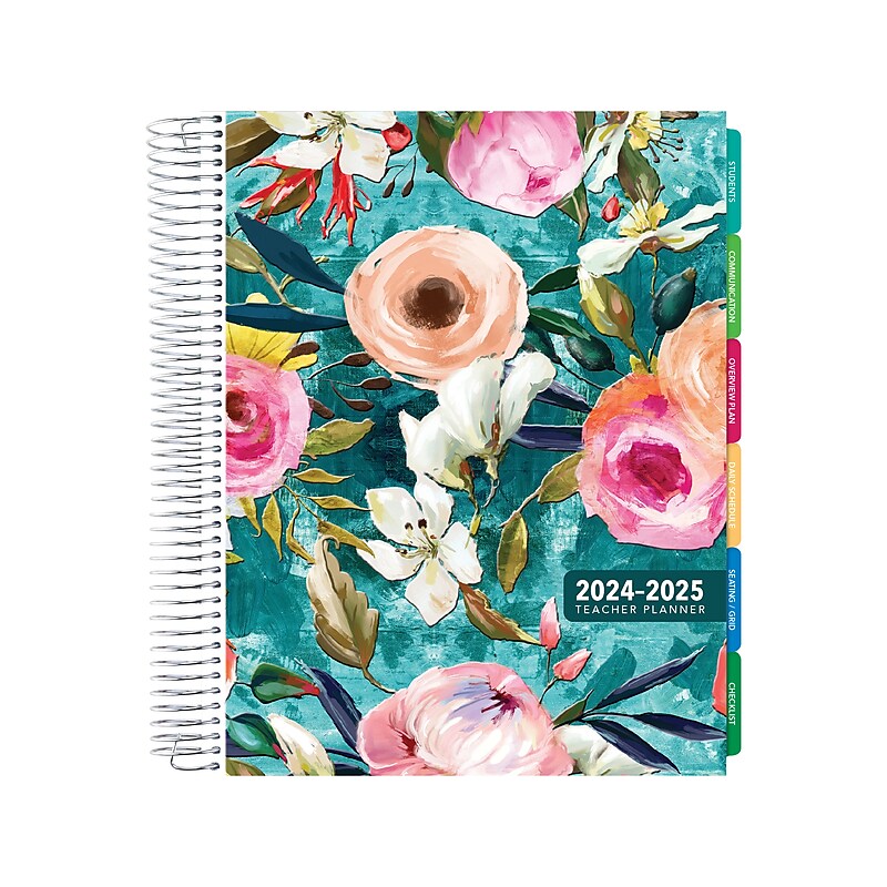 2024-2025 Global Printed Products Spring Floral 8.5" x 11" Academic Weekly & Monthly Teacher Planner, Plastic Cover image 1