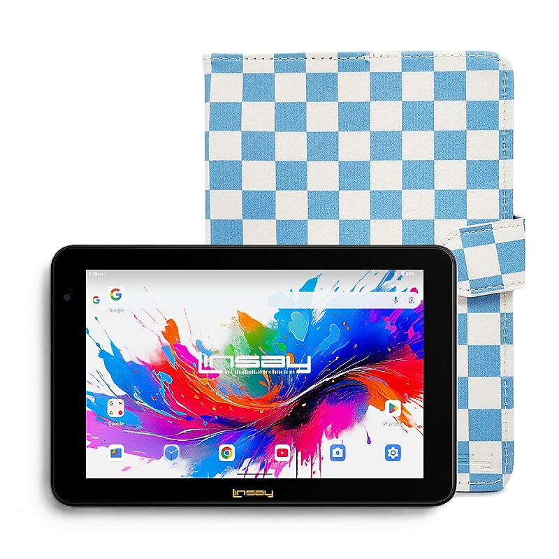 Linsay 7" Octa Core Tablet, WiFi, 128GB SSD, Android 15, Bundled with Shape Square White & Ligh Blue Leather Case image 1