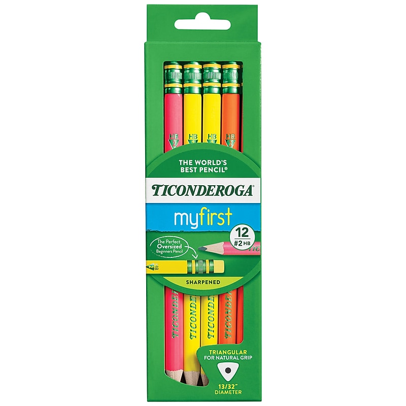 Ticonderoga My First Tri-Write Wood-Cased Pencils, Neon Assorted, 12/Pack, 2 Packs/Bundle (DIX13012-2) image 1