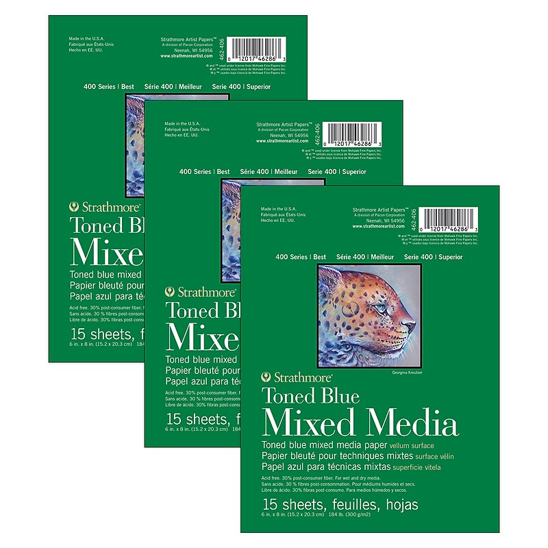 Strathmore 400 Series 6" x 8" Mixed Media Sketch Pad, 15 Sheets/Pad, 3/Bundle (STTP462406-3) image 1