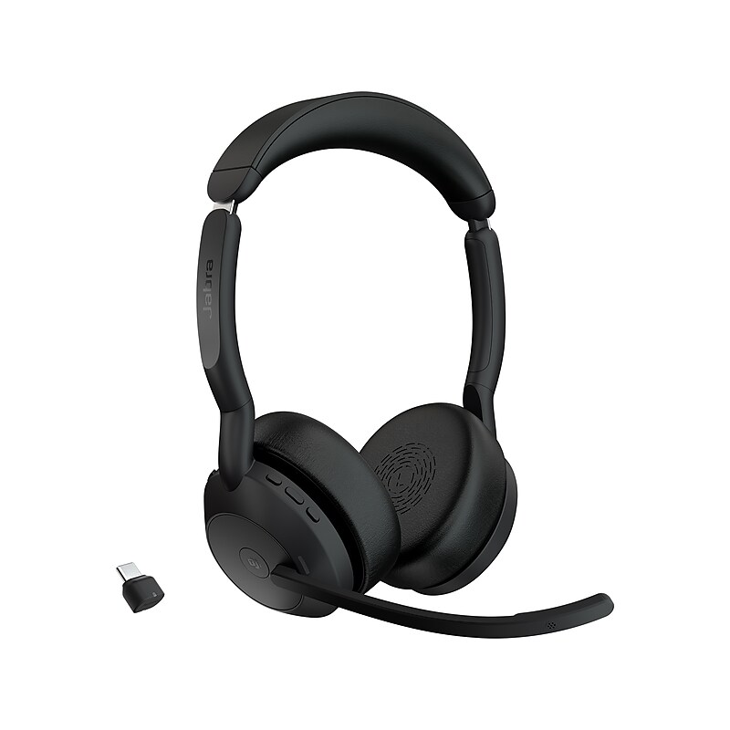 jabra Evolve2 55 Wireless Noise Canceling Bluetooth Stereo Headset, USB-C Adapter, MS Certified (25599-999-899-01) image 1