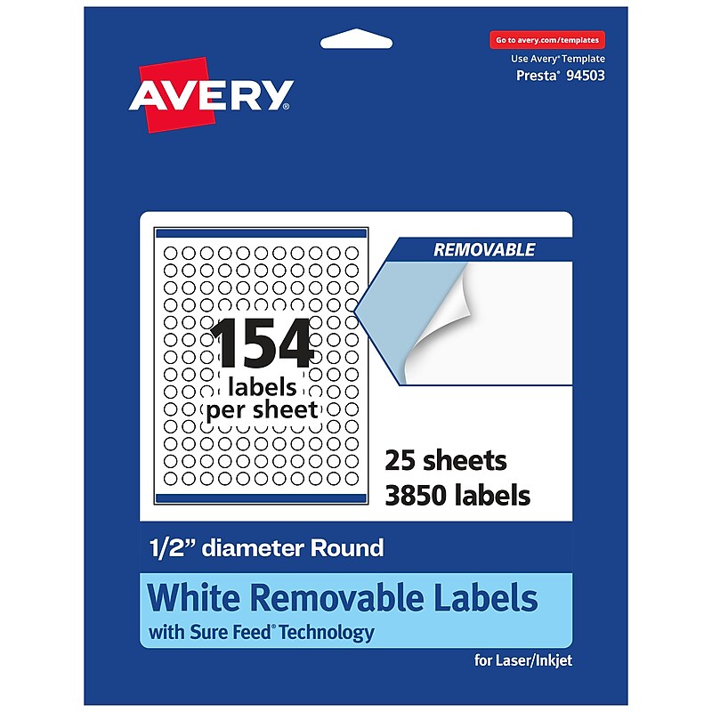 Avery Laser/Inkjet Round Multipurpose Labels, 0.5" Dia., 3,850 Labels/Pack (94503) image 1