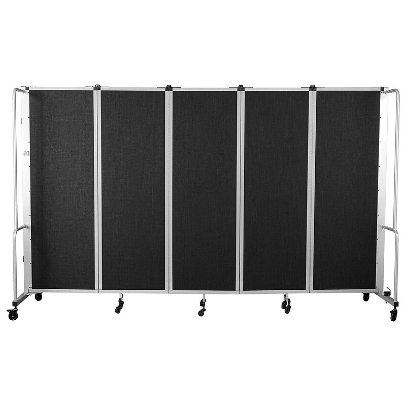 National Public Seating Robo Series 5-Panel Folding Mobile Room Divider, 72"H x 118"W, Black Fabric (RDG6-5PT10) image 1