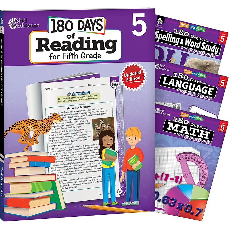 Shell Education 180 Days Reading, Spelling, Language & Math, Grade 5, Workbook, 4/Set (SEP147639) image 1