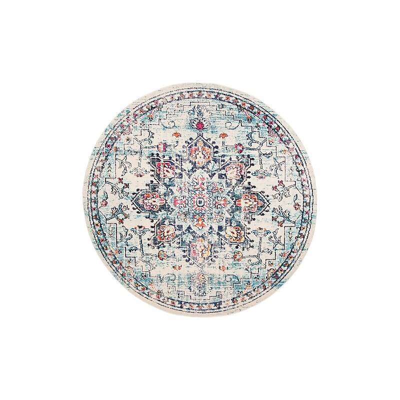Safavieh Madison Collection 8' Round Indoor Area Rug, Machine Made, Cream/Blue (MAD473B-8R) image 1