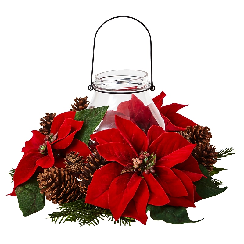 Nearly Natural Artificial Poinsettia Pine & Pinecone Candelabrum (4875) image 1