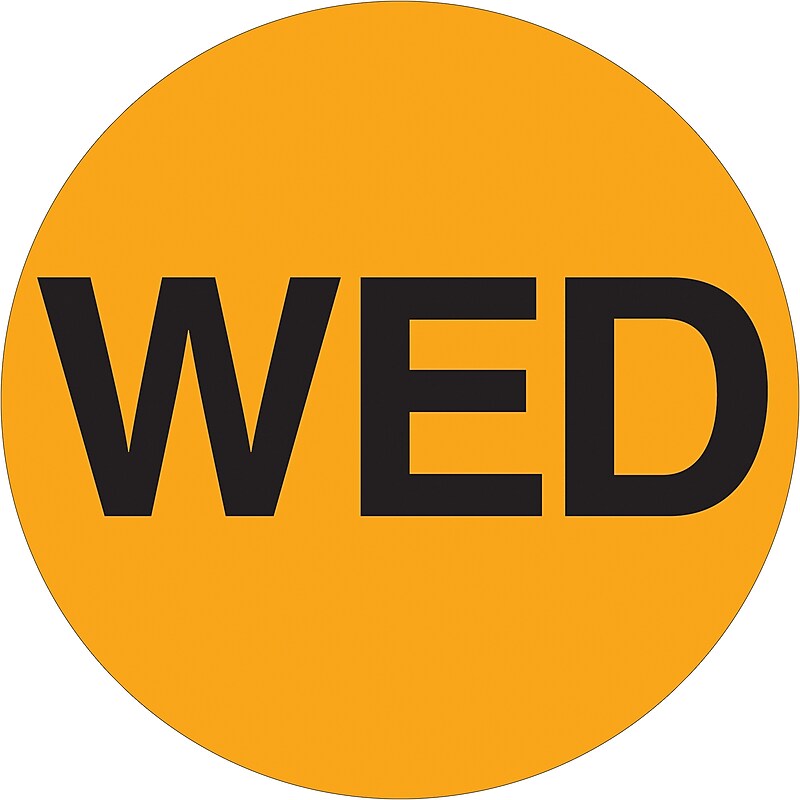 Tape Logic Inventory Circle Labels, Days of the Week, "WED", 1" Dia., Fluorescent Orange, 500/Roll (DL6521) image 1