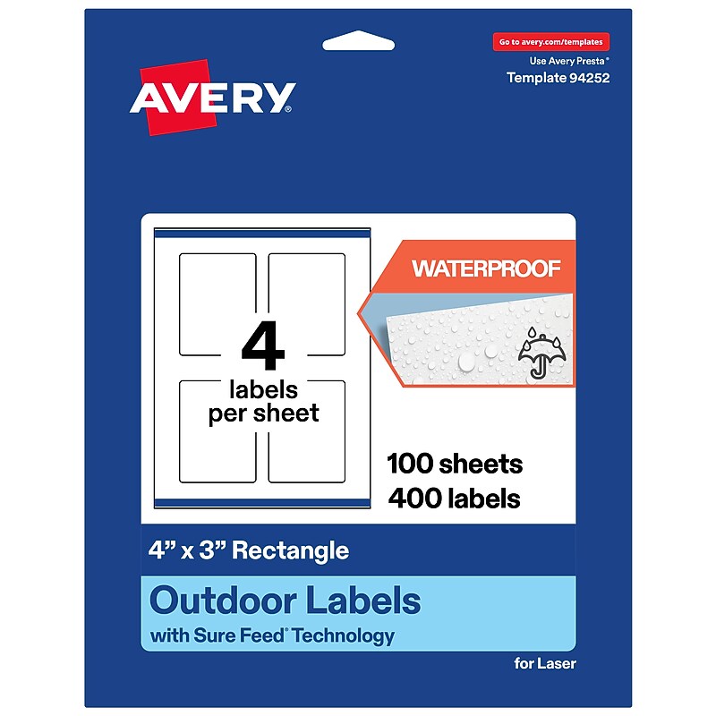 Avery Rectangle Laser Multipurpose Labels, 4" x 3", White, 400/Box (19479399351) image 1
