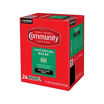 Community Coffee Cafe Special Decaf Keurig K-Cup Pod, Medium Dark Roast, 24/Box (5000374327)