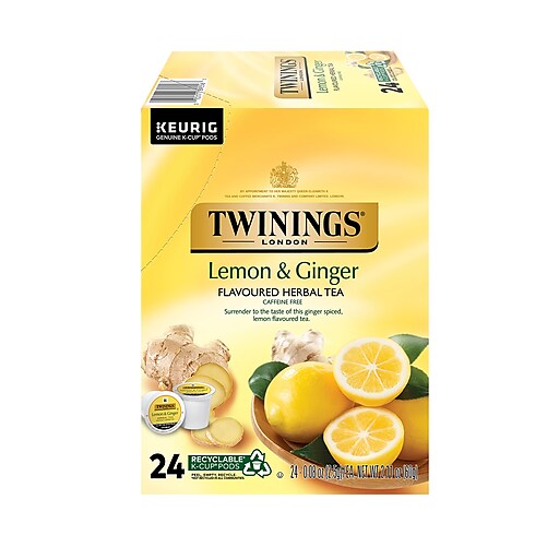 Twinings Lemon Ginger Herbal Tea Keurig K Cup Pods 24 Box