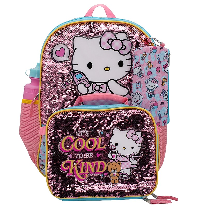 Accessory Innovations Kids 5-Piece Hello Kitty Backpack Set, Medium, Pink/Blue (B26HK67241-ST) image 1