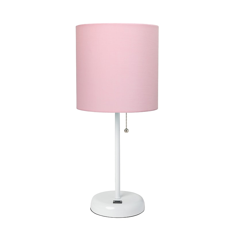 Creekwood Home Oslo 19.5" LED Table Lamp with USB Port, White Base/Light Pink Shade (CWT-2011-PO) image 1