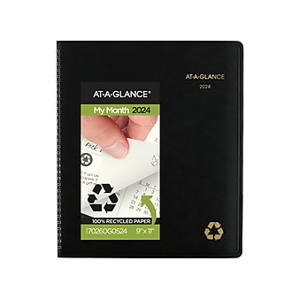 2024 AT-A-GLANCE Recycled 9" x 11" Monthly Planner, Black (70-260G-05-24)
