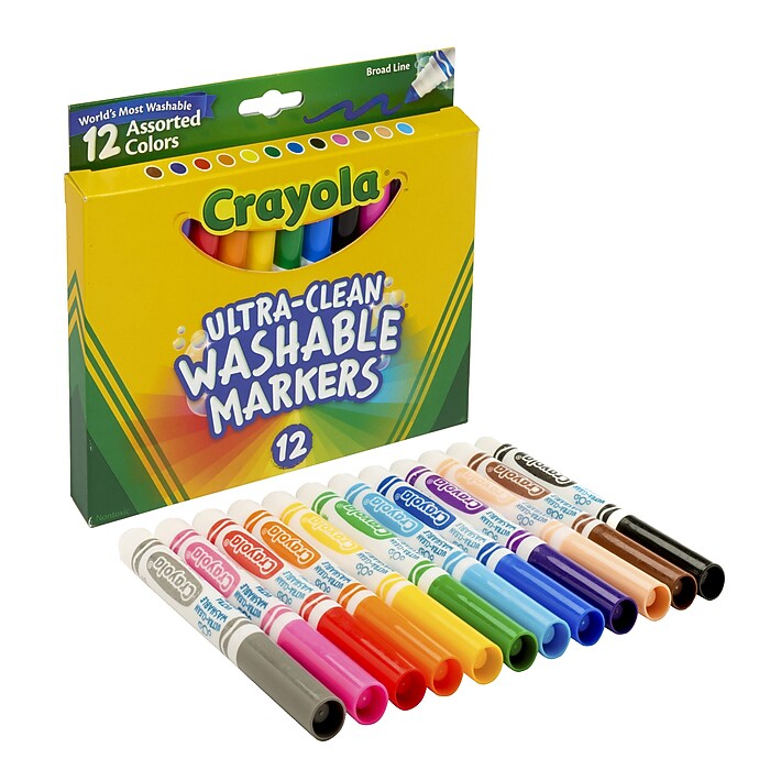 Crayola Ultra-Clean Washable Markers, Broad, Assorted Colors, 12