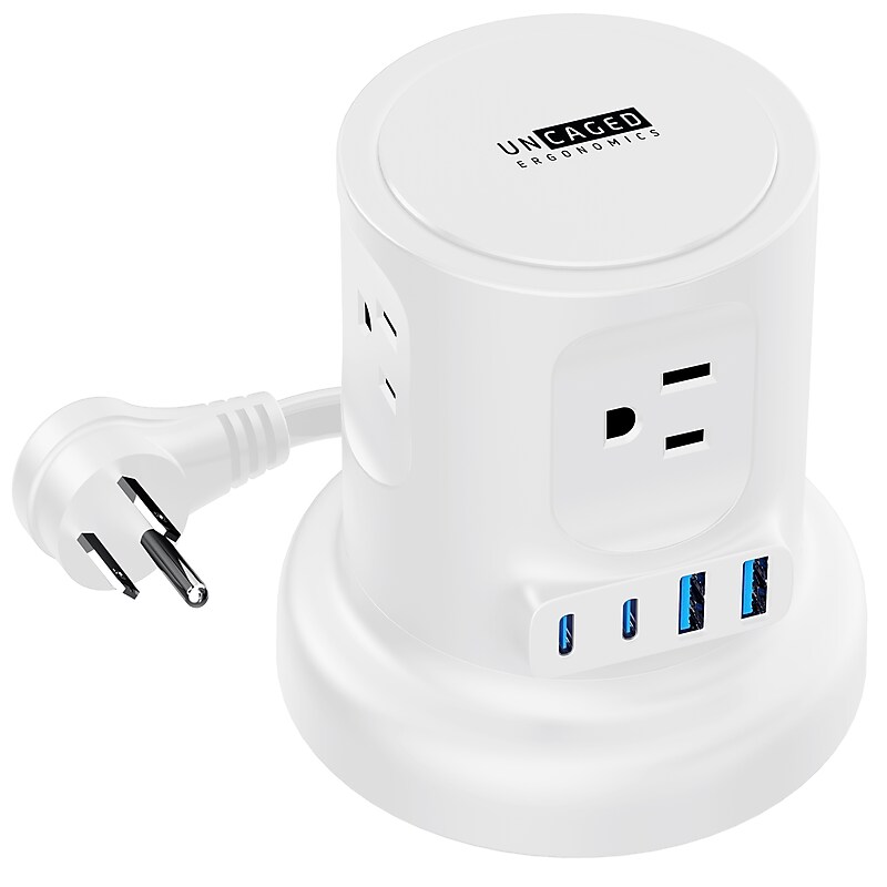 Uncaged Ergonomics Retractable Cube 6' Extension Cord, 4-Outlet, 18 AWG, White (RC-WHITE) image 1