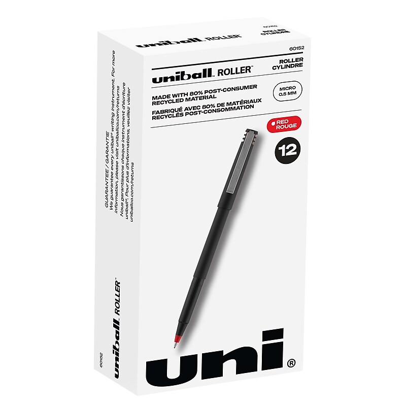 uni-ball Rollerball Pens, Micro Point, Red Ink, 12/Pack (60152) image 1