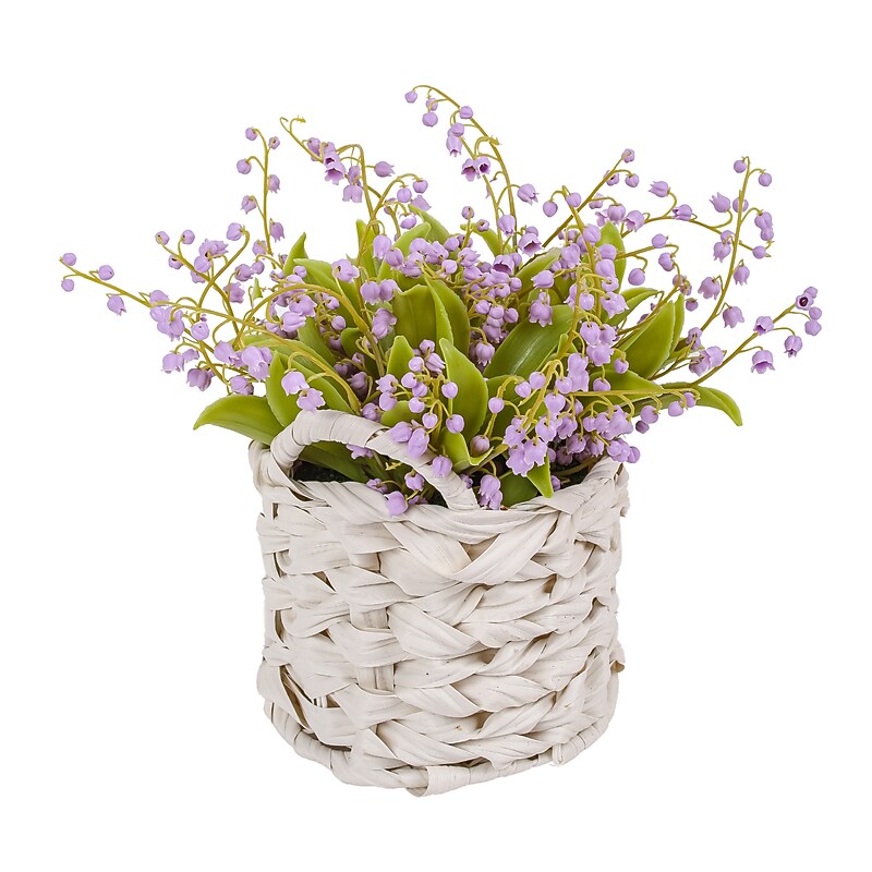 National Tree Company 11" Mauve Lily-of-the-Valley Flowers in White Basket (MT81-00126GMV-1) image 1