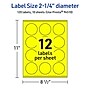 Avery Laser/Inkjet Round Multipurpose Labels, 2.25" Dia., Neon Yellow, 120/Pack (94510)~#|#~48529444-C1DA-4F84-A39CADE604158739_sc7
